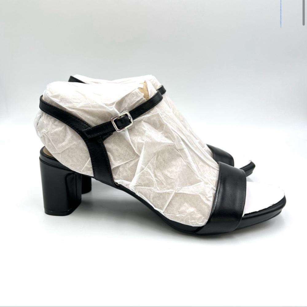 10w Naturalizer Women's Ivy Black Leather Dress Sandals Heels Shoes